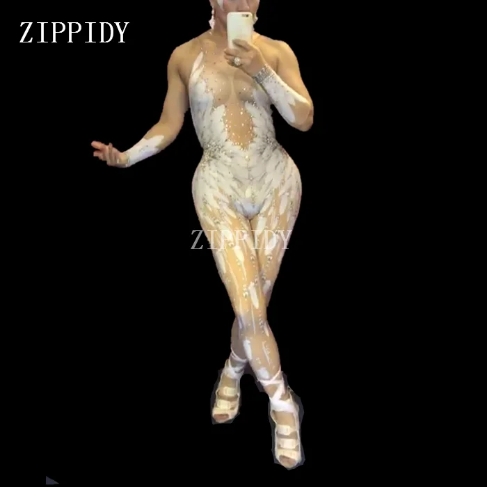 Комбинезон с белыми перьями и кристаллами для танцев|rhinestone bodysuit|dance outfitbodysuit rhinestone