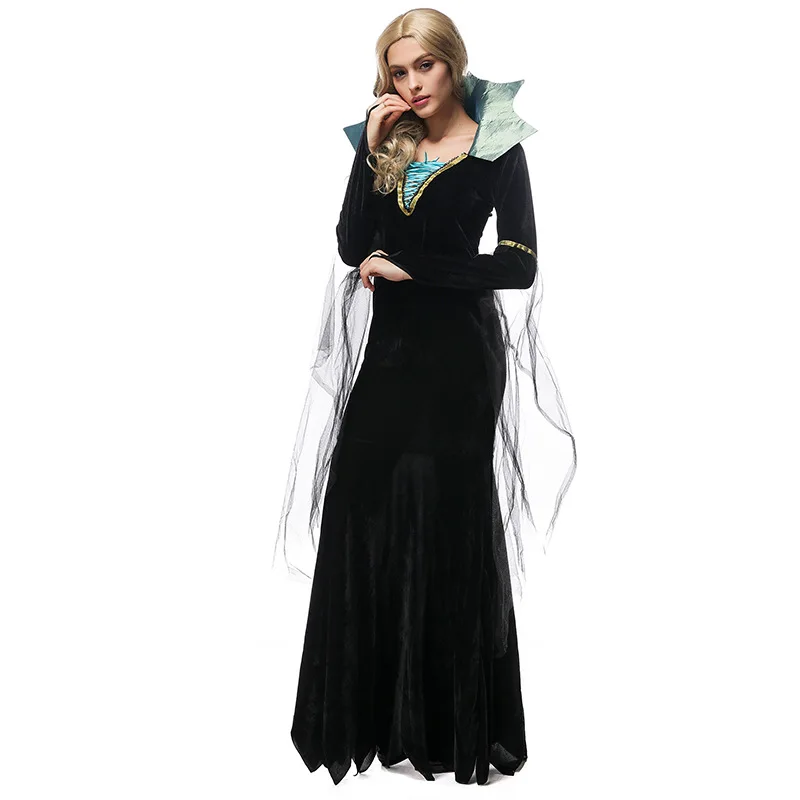 2016 женский костюм на Хэллоуин роскошный черный элегантный Костюм Вампирши для