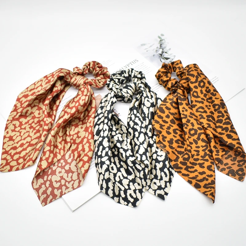 Модный шарф для волос девочек Леопардовый принт резинки шифон эластичные волосы