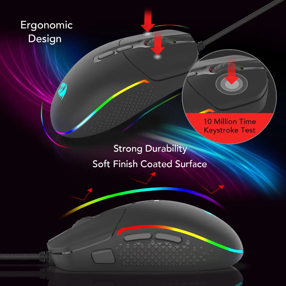 Redragon INVADER 10000 dpi 7 программируемых кнопок Проводные оптические Игры мышь RGB с