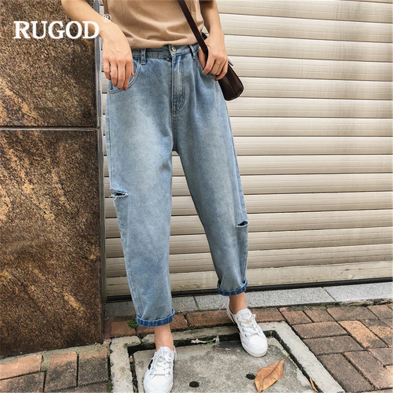 Rugod 2018 новые осенние джинсы для женщин в стиле бойфренд винтажная одежда рваные