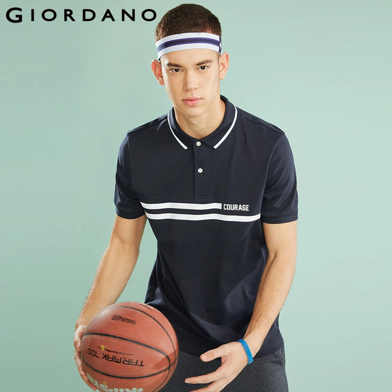 Giordano стрейчевая быстросохнущая футболка Poloс принтом на груди и короткими