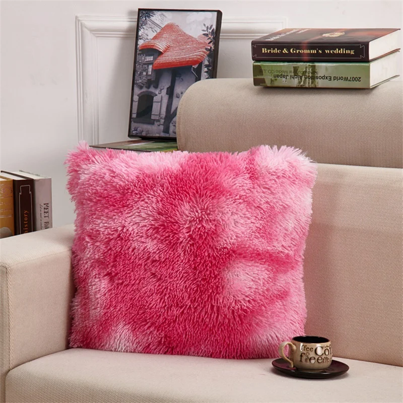 Однотонный плюшевый чехол для подушки мягкая пушистая Наволочка Декор домашние