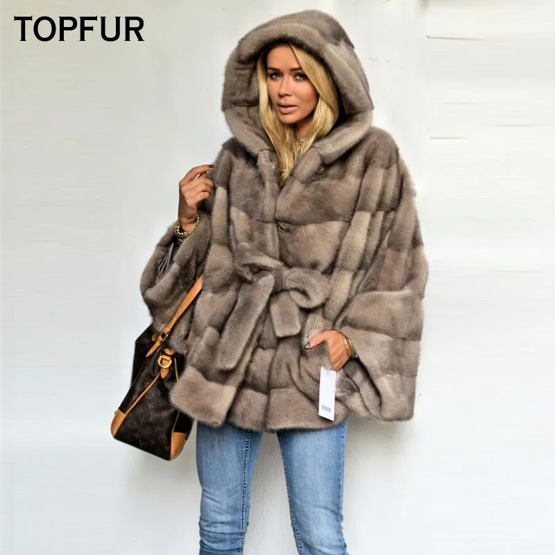 TOPFUR 2019 Новая мода зимнее женское пальто летучая мышь из натурального меха для