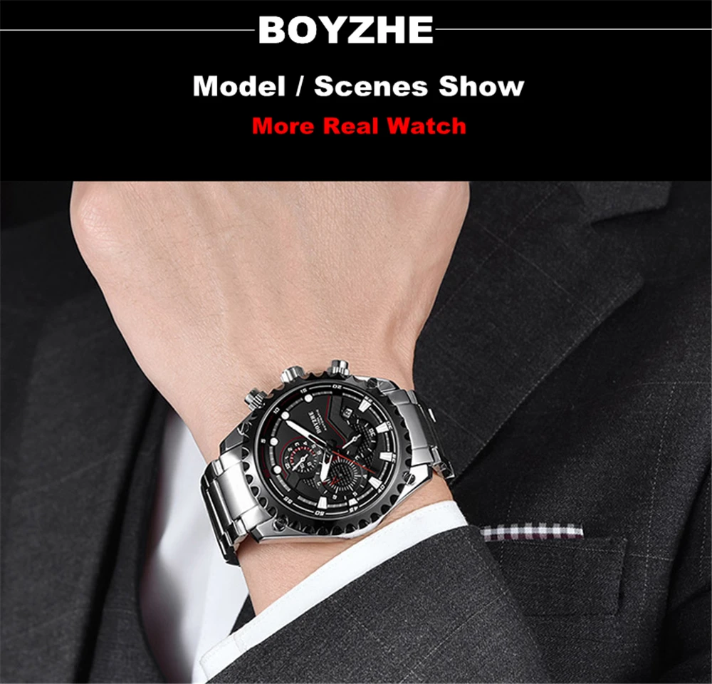 BOYZHE Мужские механические часы Спорт военные часы Водонепроницаемый relogio masculino Полный из нержавеющей стали Водонепроницаемый наручные часы человек