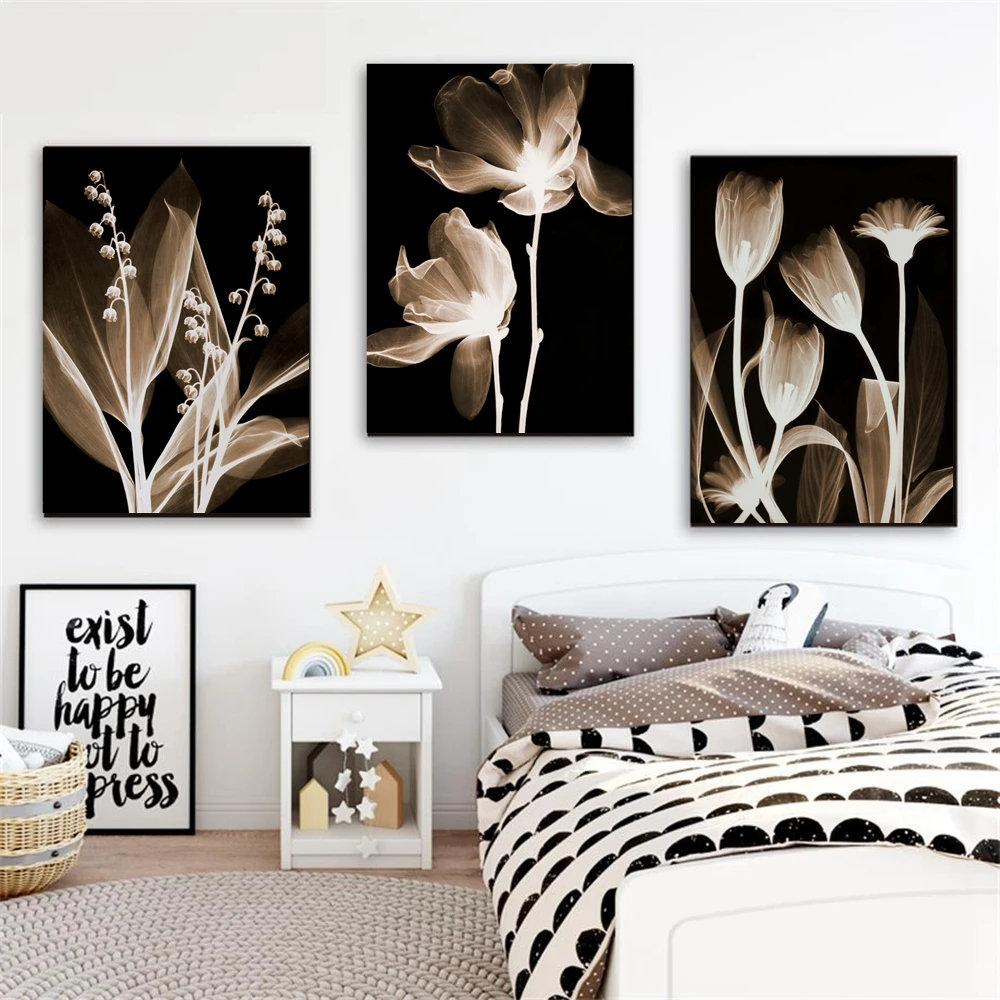 

Transparent Flowers Home Decor Abstract Wall Art Canvas Print Pure Color Nordic Lotus Flower Painting for Room Office Wall Decor