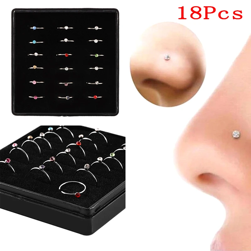 Новинка 18/40 шт стразы хирургическая сталь круглый нос кольцо обруч шпилька