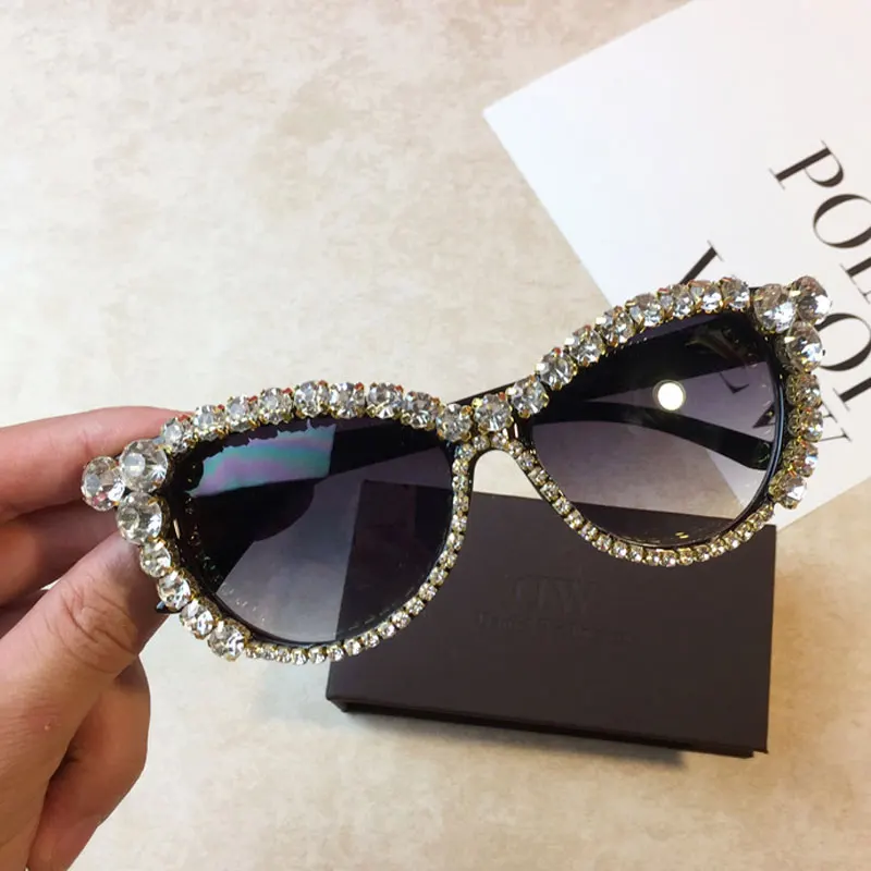 Модные женские солнцезащитные очки CatEye BlingBling Diamond Crystal Cat eye, стразы в оправе, женские солнцезащитные очки
