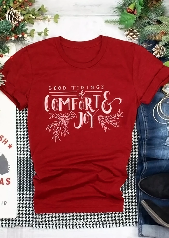 

Good Tidings Comfort & Joy T-Shirt pretty graphic women fashion grunge aesthetic tumblr cotton casual tee holiday gift shirt top