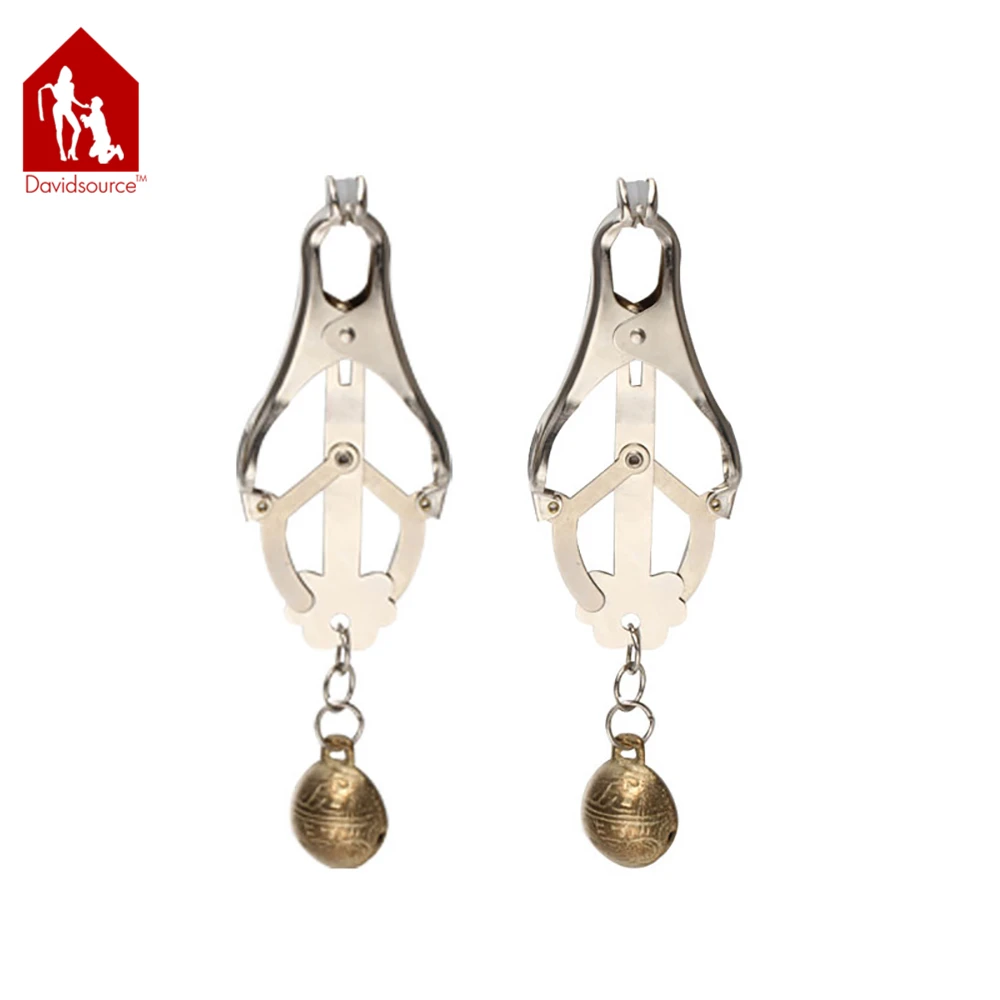 Davidsouce Unisex Stainless Steel Metal Clover Nipple Clamps With Bells Bondage Fantasy Restraint Fetish Sex Product Toy |