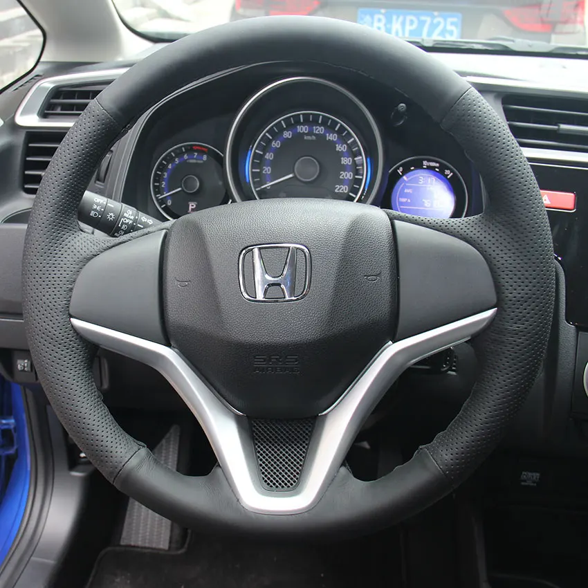 Wheel cover Black Ponsny рулевое/Шестерни/стояночного тормоза Пояса из натуральной кожи Чехлы для мангала чехол для Honda Fit авто Вручную прошитый черный чехол - Название цвета: Wheel cover Black