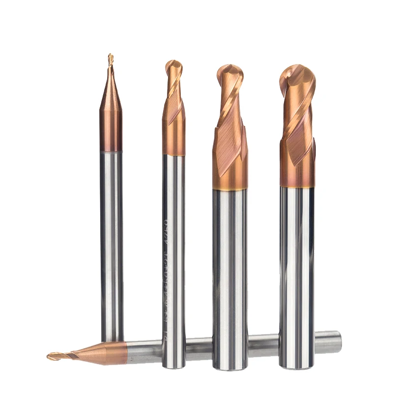 

HUHAO 1PC HRC55 Ultrafine Tungsten Carbide Cutter CNC Tool Alloy Coating End Mill 2 Flutes Ball Milling Cutter For Steel Copper