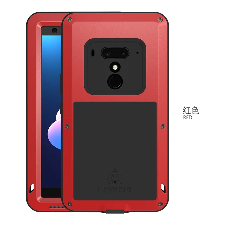 Закаленное стекло Горилла Стекло) Love Mei Водонепроницаемый чехол для htc U12 плюс U12+ противоударный металлический алюминиевый усиленный защитный чехол для телефона - Цвет: red