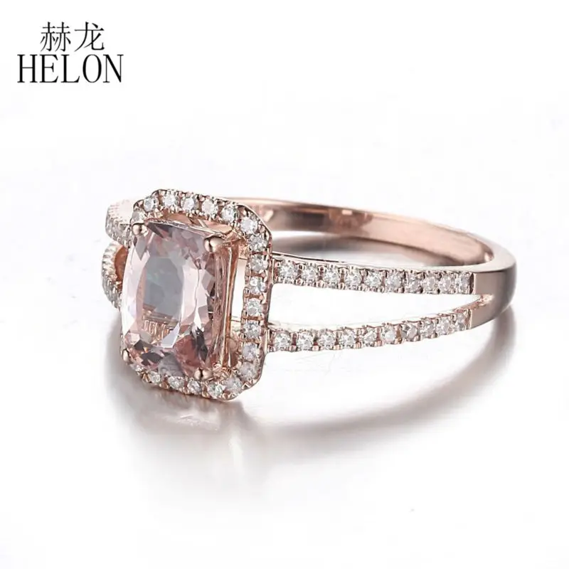 HELON Женская Подушка 7x5 мм Подушка 0.84ct морганит обручальное кольцо с натуральным бриллиантом Твердое 14 к розовое золото женское Ювелирное кольцо