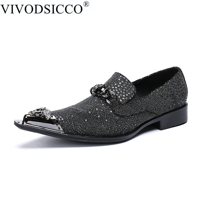 

Fashion Italian Men Shoes with Metal Toe Wedding Dress Shoes Genuine Leather Party Business Shoes Slip on Party Oxford Shoes