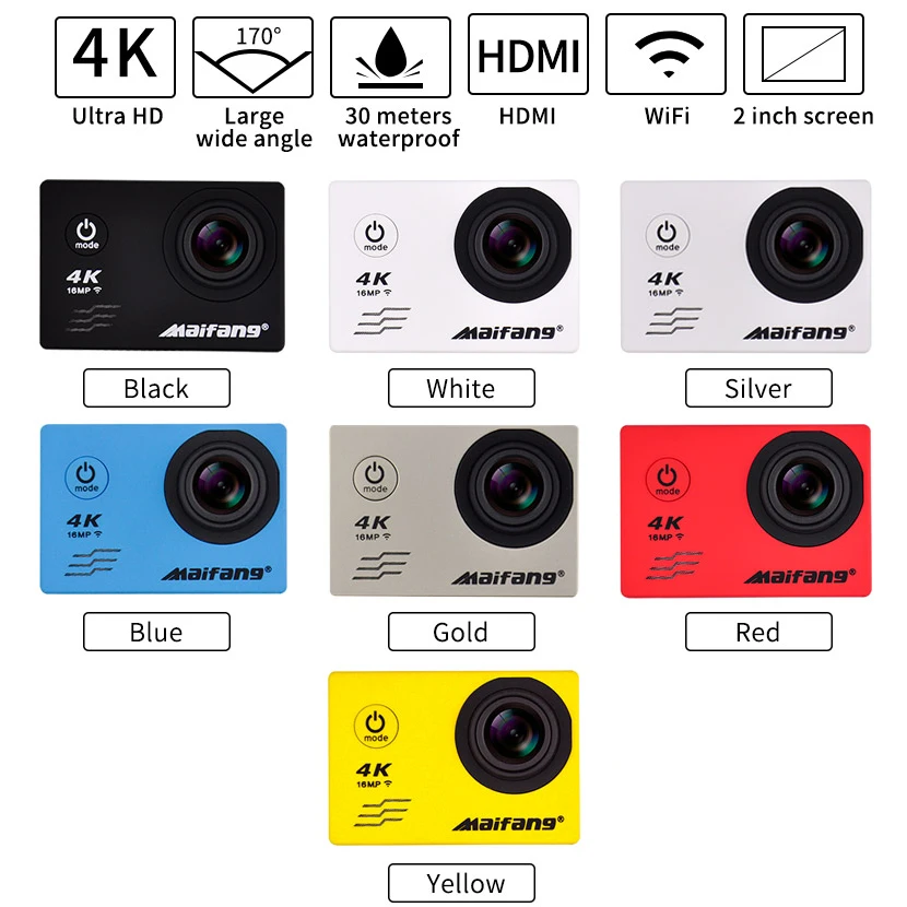 Экшн камера Ultra HD 4k видеокамеры Wi Fi 16MP 170 go 4 K Депортива 2 дюйма f60 Водонепроницаемый