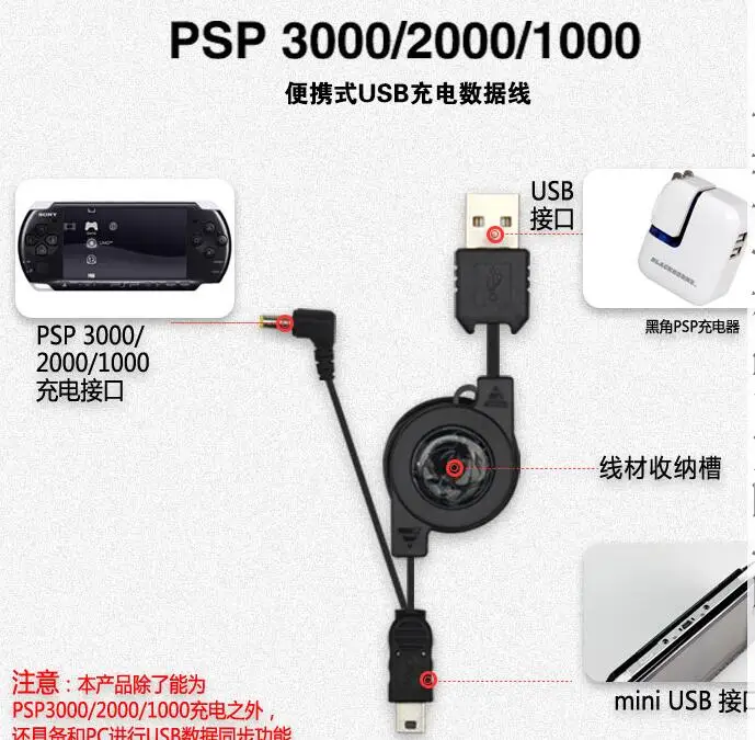 Игровые аксессуары один выдвижной usb кабель для передачи данных и питания PSP 1000 2000