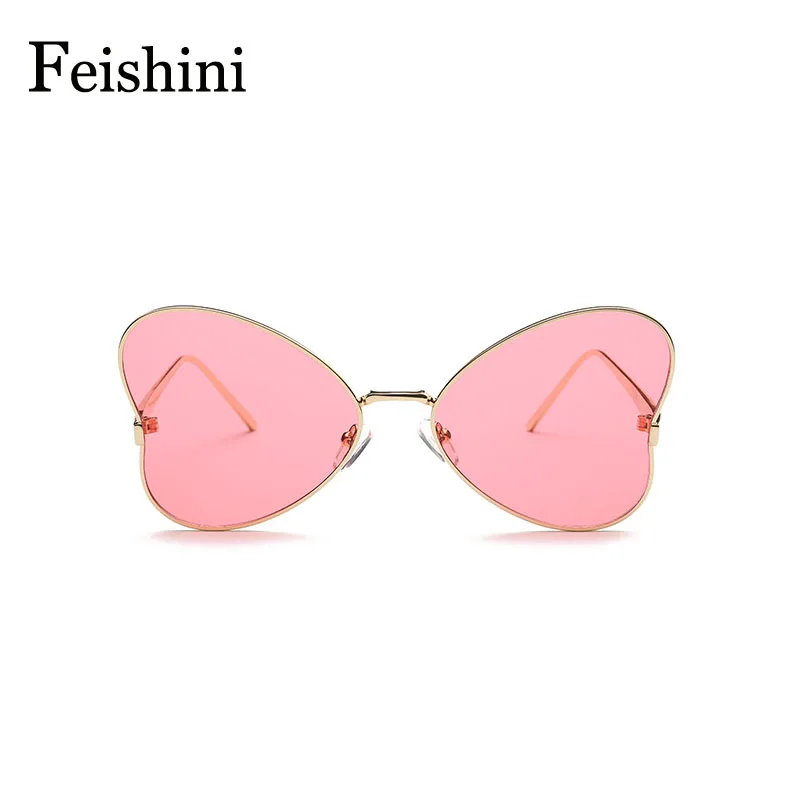 Брендовые дизайнерские очки FEISHINI медные солнцезащитные в форме бабочки для