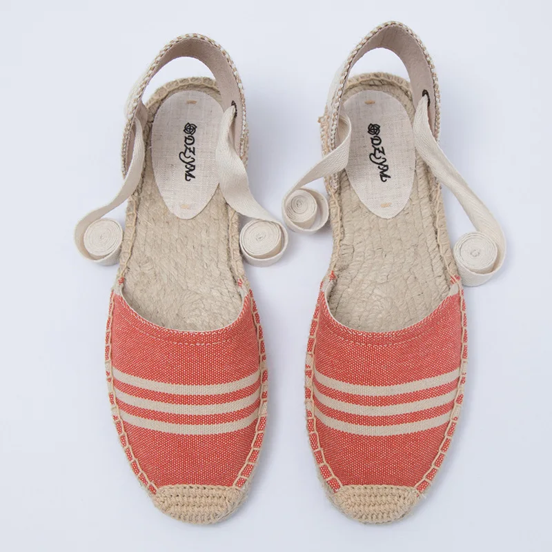 DZYM  Classic Canvas Espadrille Lino Women Flats Hemp Fashion Cross-tied Linen Loafers Stripe Fisherman Shoes Zapatos Mujer