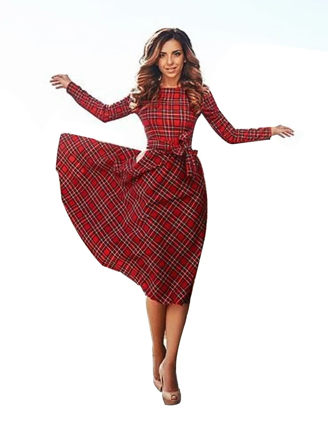 Новое прибытие Ретро интернет магазин одежды женские платья 2016 Plaid Belted О-образным