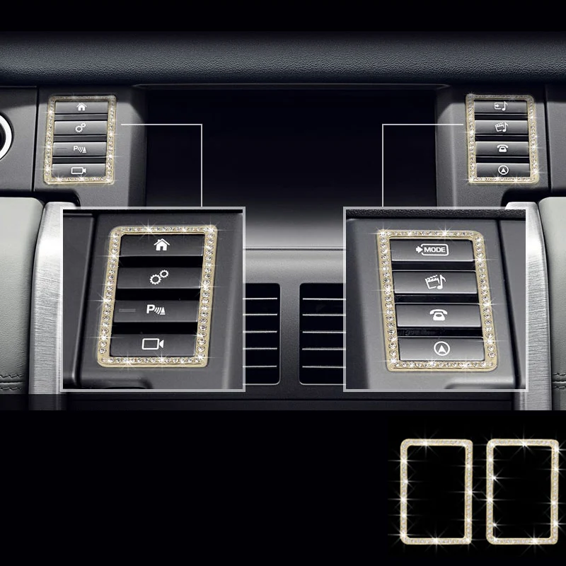 

2pcs Silver / Gold Diamond Style Center GPS Navigation Side Buttons Cover Frame trim For Land Rover Discovery Sport 2015-2018