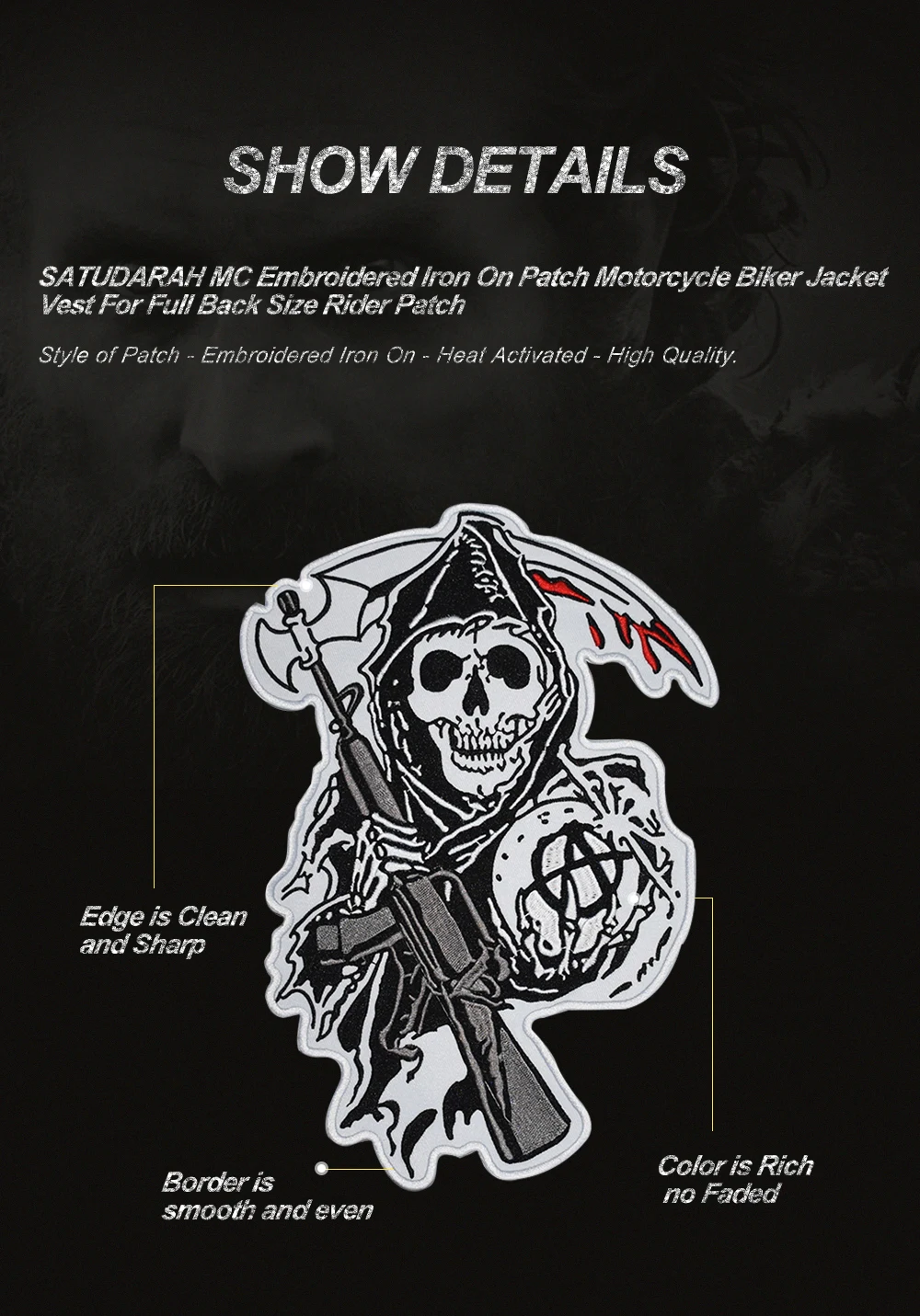 Мужская байкерская куртка с нашивкой Sons of patch Anarchy, вышитая железная нашивка для одежды, синяя полностью 15 шт. в комплекте, серия SOA Skull
