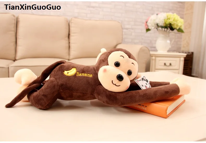

about 40cm lovely long arms monkey banana monkey plush toy dark brown monkey soft doll baby toy birthday gift s0534