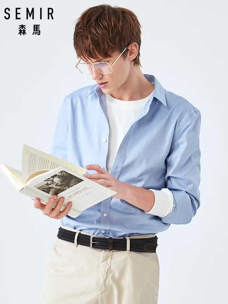 Мужская рубашка с длинным рукавом SEMIR белая хлопковая отворотом в Корейском