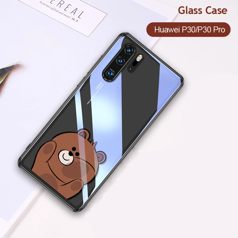 xiaoxiaoxiong Для huawei p30 P30 Pro стеклянный чехол роскошный модный закаленный милый мультяшный прозрачный стеклянный силиконовый каркас жесткий чехол для huawei p30 pro - Цвет: xiaoxiaoxiong