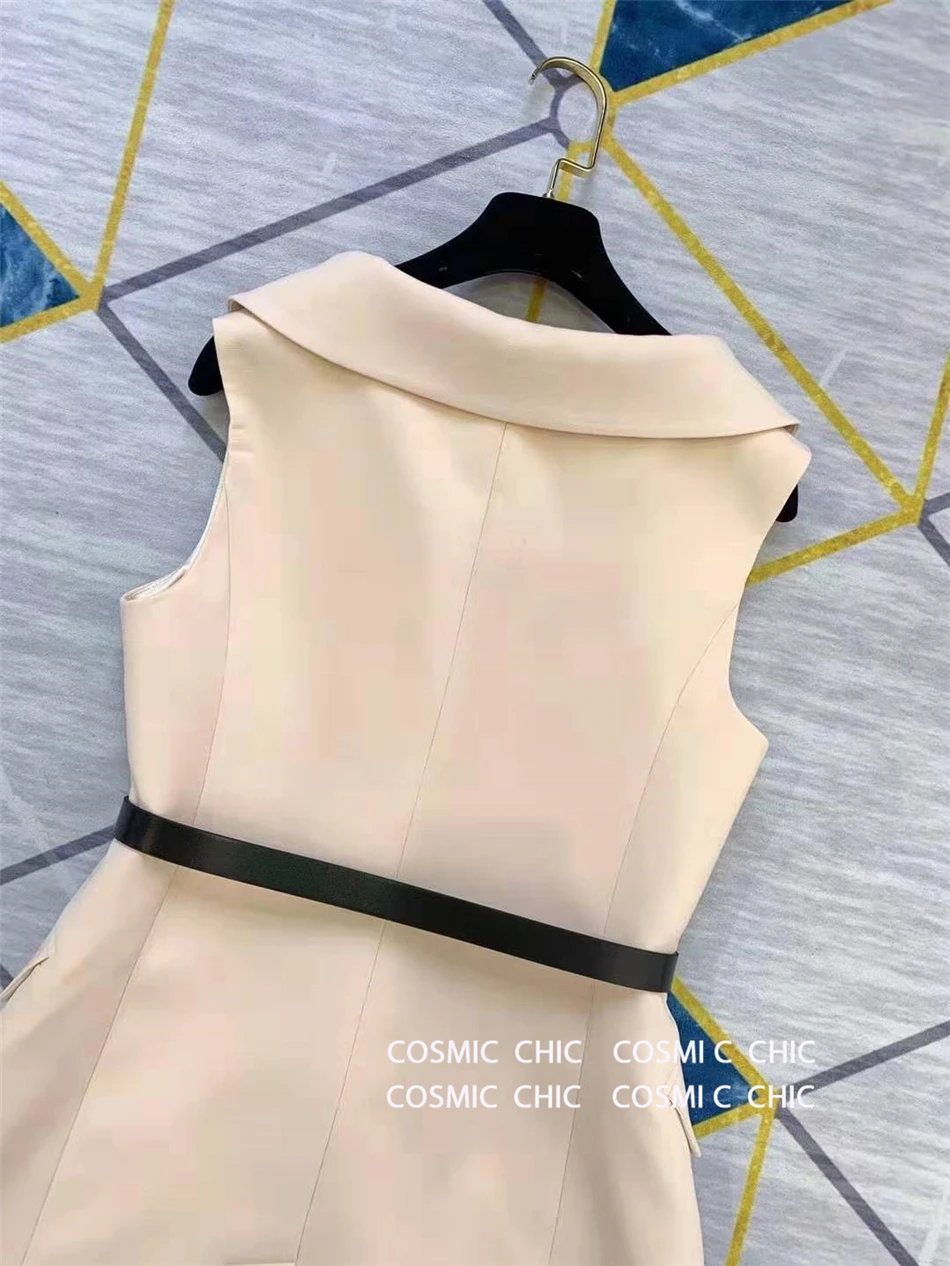 Cosmicchic осенний Женский блейзер платье без рукавов женский офисный женский жилет короткие платья для подиума дизайн пояса платья