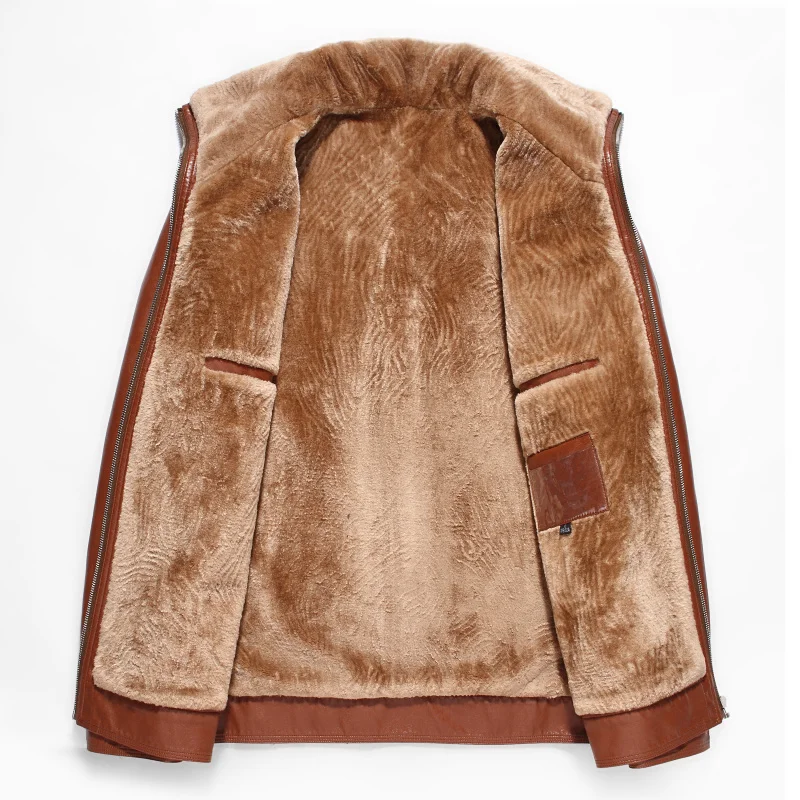 

1783 Winter Man Coat 2017 middle-age Male cashmere Leather Jacket Warm Thickened fur Coat