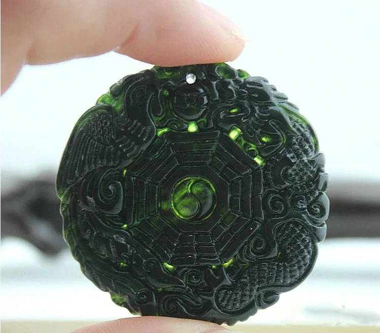 Натуральный камень черный зеленый Yu резной дракон Феникс Китайский Бага счастливый кулон + веревка ожерелье