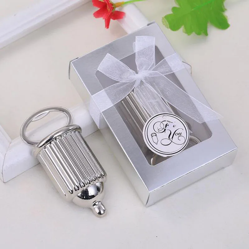 

100pcs Feeding Bottle Opener Baby's Bottle Shaped Opener Gift Box Packing Wedding Favors Children's Full Moon Gift ZA6395