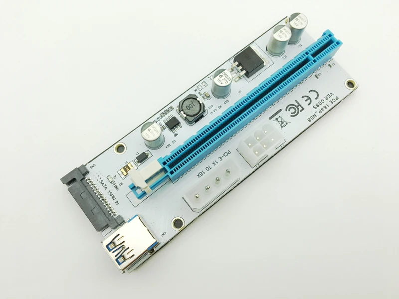 Новый Riser 008S светодиодный PCI Express 1x к 16x переходная карта USB 3 0 E расширитель SATA 15pin