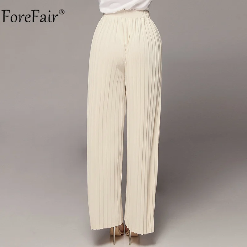 Forefair свободные брюки для женщин осень повседневные плиссированные брюки с высокой талией брюки с эластичным поясом зимние женские длинные брюки