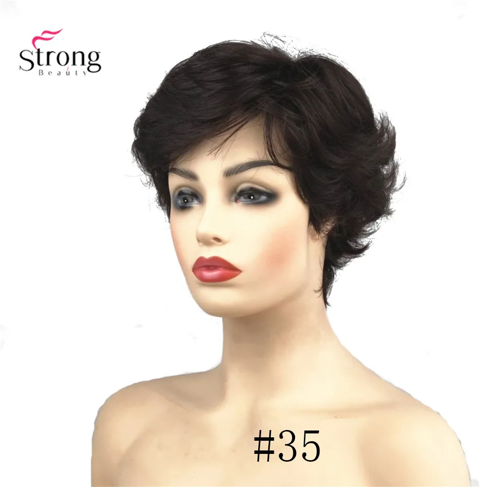 35 StrongBeauty синтетический парик короткие вьющиеся волосы черный/белый парики женские - Цвет: 35