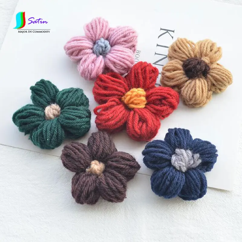 Large Wool Crochet Ribbon Core Five-petal Flower Handmade Tiara Hair Accessories DIY Jewelry Crocheted Semi-finished S576P | Дом и сад