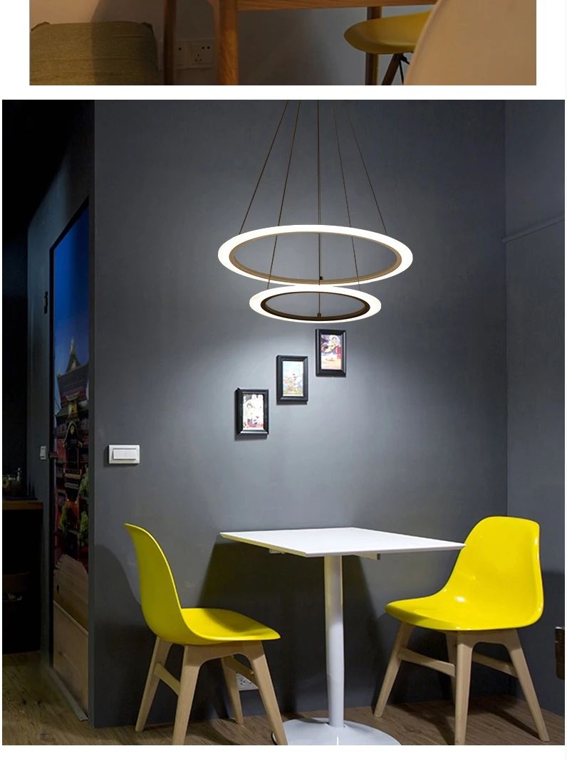 LICAN Modern Led lustre chandelier Acrylic Rings For Living Room Stainless Steel White Hanging Fixtures Adjustable Chandelier