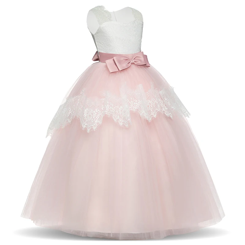 Kid's Long Party Costume For Girl Clothes Evening Dresses Kids Summer Dress Teenage Layered Lace Flower Size 6-14T |