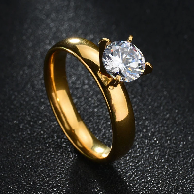 Свадебные кольца с крупными кристаллами Letdiffery 6 мм золотые из нержавеющей стали