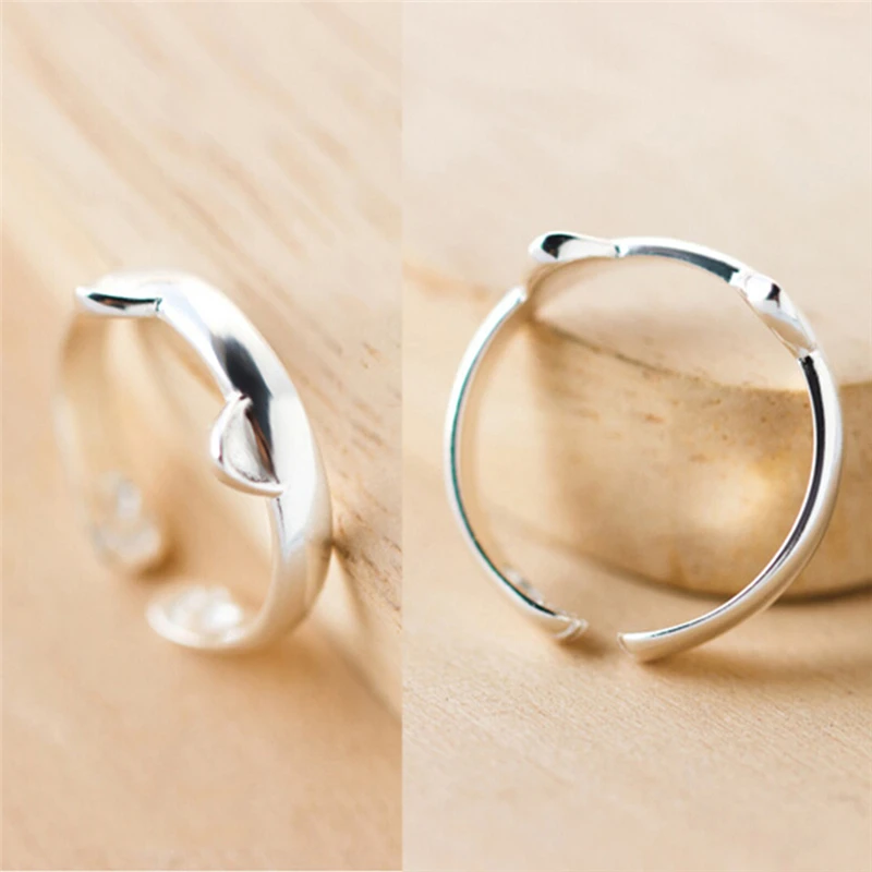 Wholesale Silver Plated Cat Ear Ring Design Cute Fashion Jewelry For Women Young Girl Child Gifts Adjustable Anel | Украшения и