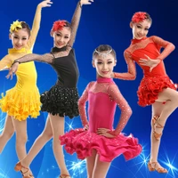 sexy lace yellow hot pink black red child kids girls tango latin samba rumba ballroom dancing dress salsa dance costume
