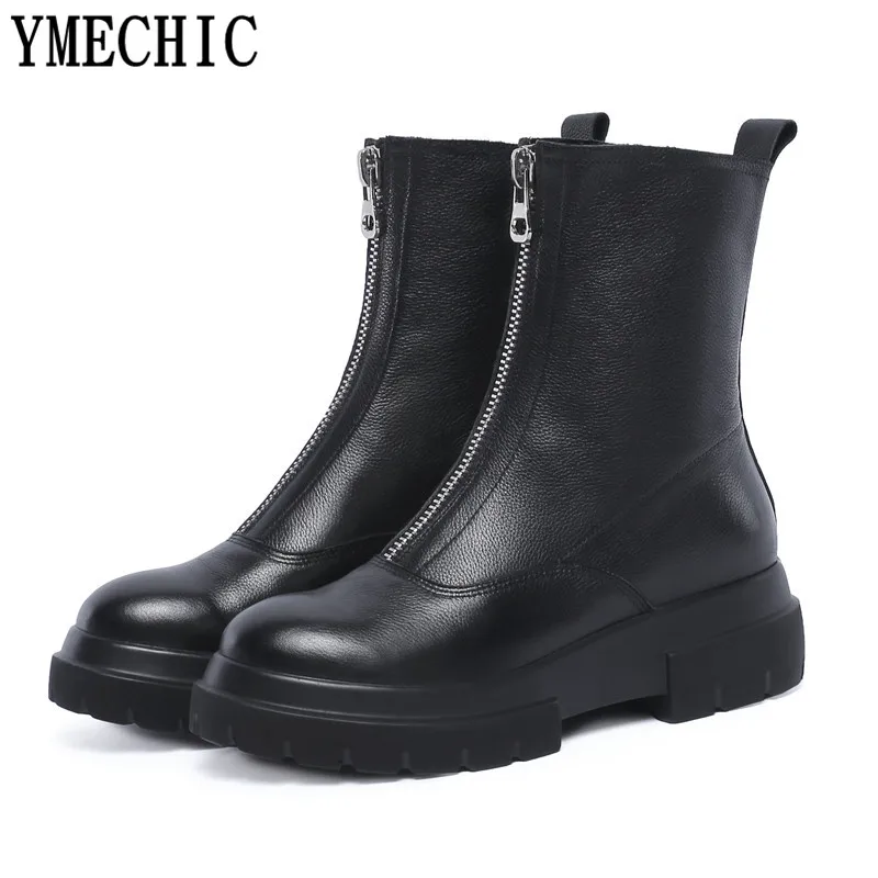 Ботинки до середины икры YMECHIC из натуральной коровьей кожи с закругленным носком