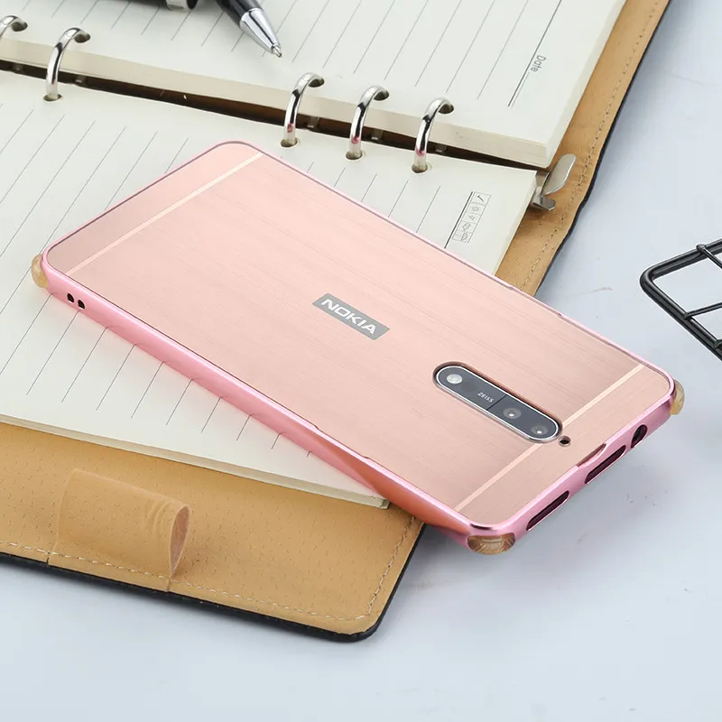 For Nokia 8 Nokia8 2017 Case Plating Metal Frame Cover with Brushed Back Hard for |