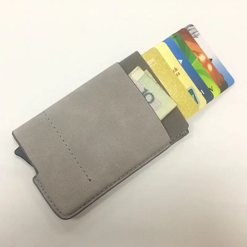 Для мужчин и женщин держатель кредитной карты искусственная кожа Crazy Horse Cardholder алюминиевый держатель кредитной карты Rfid металлическая карта слайдер кошелек