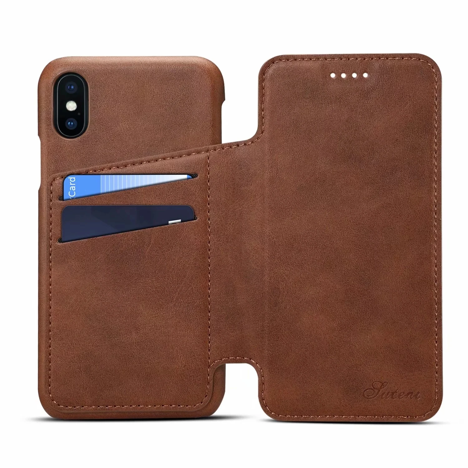 Brown Ретро Чехол из искусственной кожи для iPhone X, 6, 7, 8 Plus, чехол-кошелек с отделениями для карт, чехол-подставка для iPhone 8, 7, 6, X, винтажный Чехол - Цвет: Brown