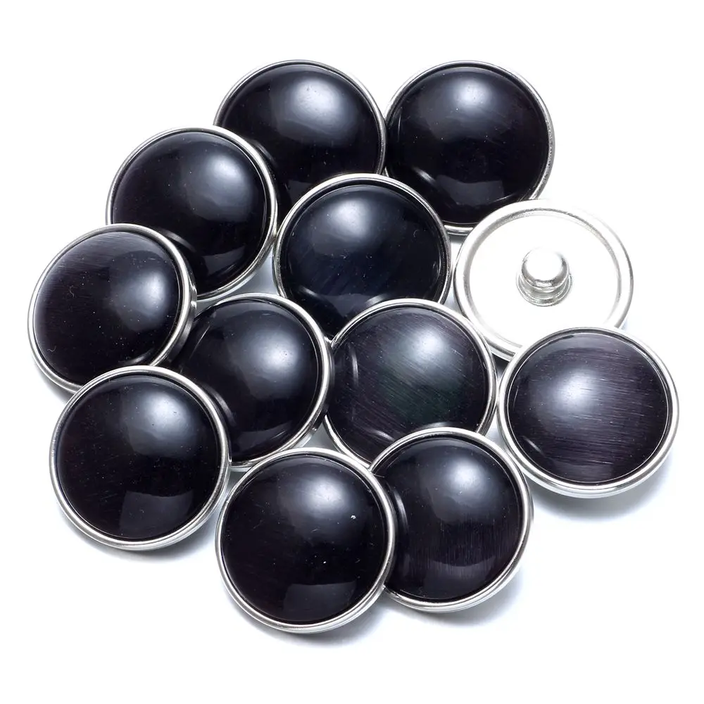 

10pcs/lot Pure Black Natural Opal Stone Charms 18mm Snap Button Jewelry For 20mm Snaps Bracelet Snap Jewelry KZ0707a