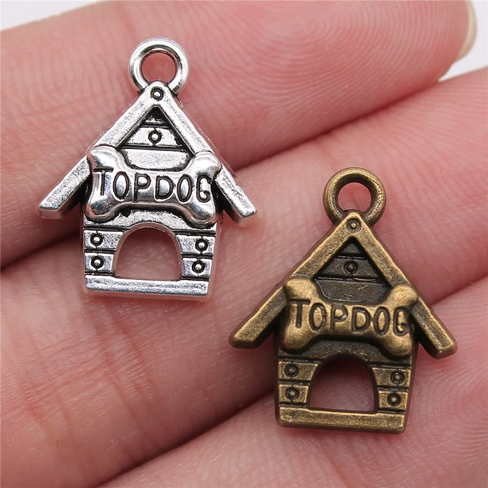 WYSIWYG 10pcs 19x16mm 2 Colors Top Dog Pendant Charm House | Charms