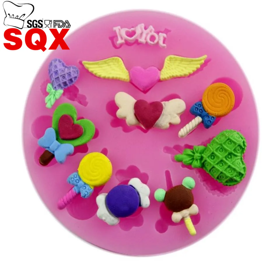 Крылья сердца/в форме леденца силиконовая форма для украшения торта помадка 3D