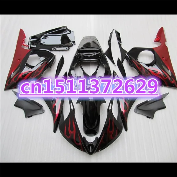 100% подходит для ABS обтекателя кузова YZF R6 2003 2004 2005 YZF-R6 03 04 05 красное пламя в черном